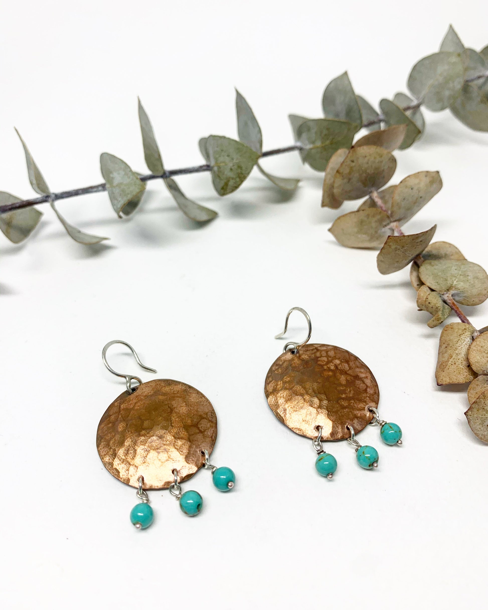 Full Moon Earrings with Turquoise Drops-1