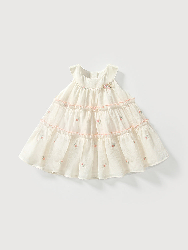 Summer Arrival Baby Girls Cute Floral Embroidered Pattern Sleeveless Dress-0
