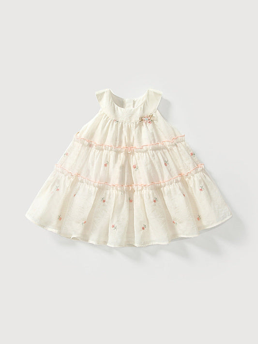 Summer Arrival Baby Girls Cute Floral Embroidered Pattern Sleeveless Dress-0